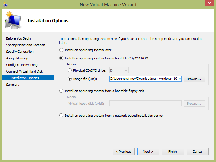 Setting up Windows 10 in a Virtual Machine (VMWare Player or Hyper-V Manager)