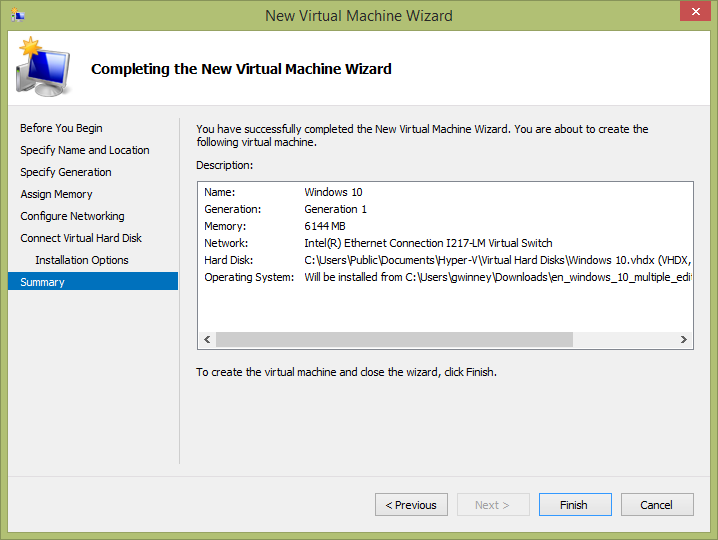 Setting up Windows 10 in a Virtual Machine (VMWare Player or Hyper-V Manager)