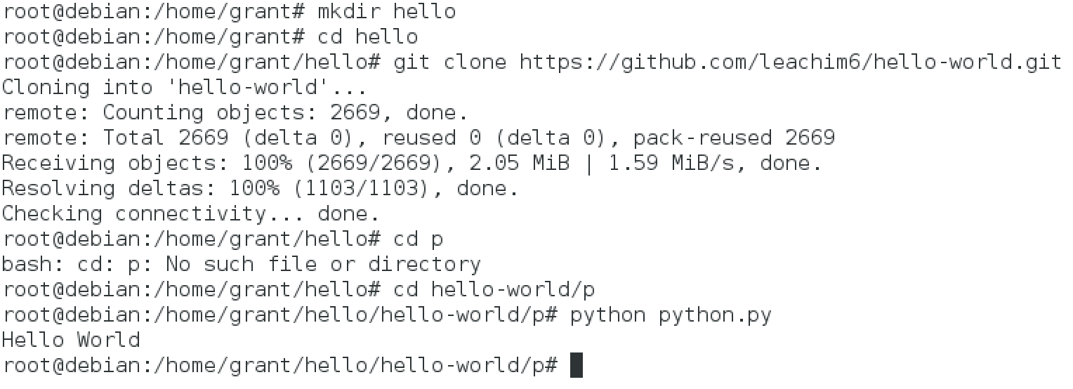 debian - hello world test