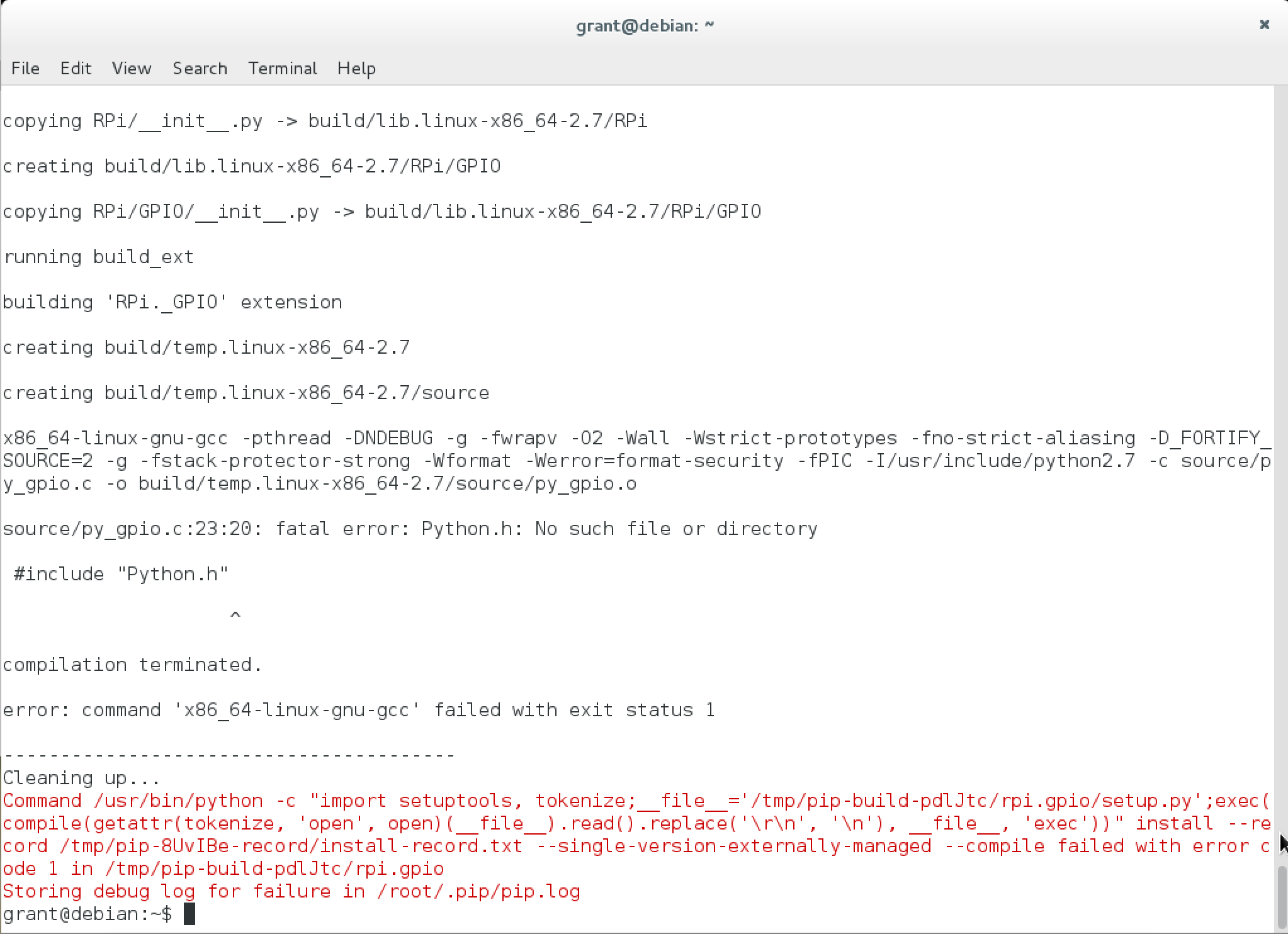 debian - install pibrella failed