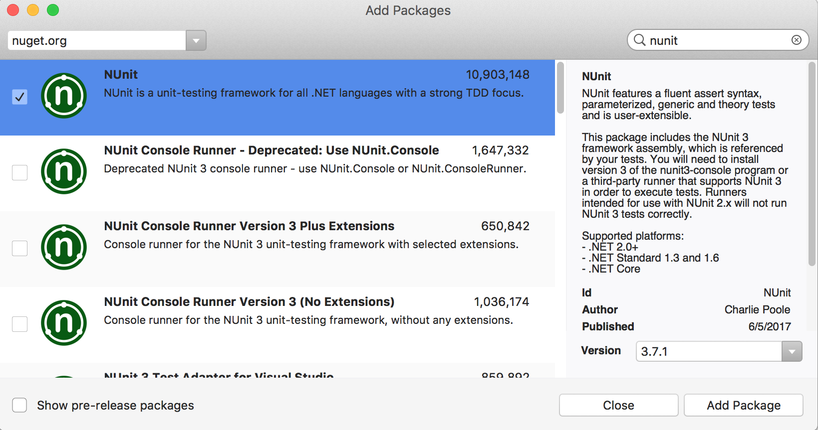 How can I do unit testing in Visual Studio for Mac?