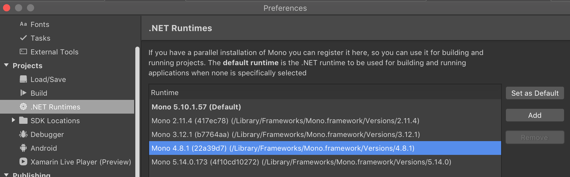 mono framework version supported