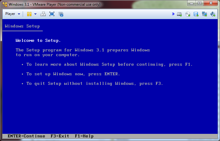 installing windows 31 in vmware player