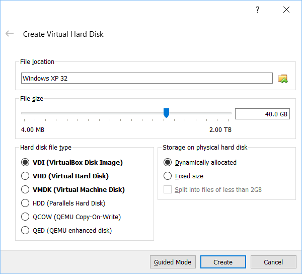 Running Windows XP in VirtualBox