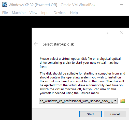 Running Windows XP in VirtualBox