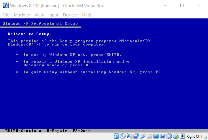 Running Windows XP in VirtualBox