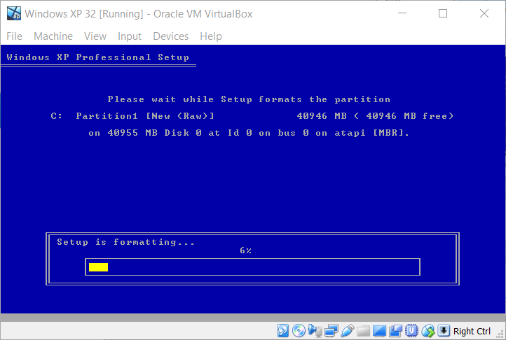 Running Windows XP in VirtualBox