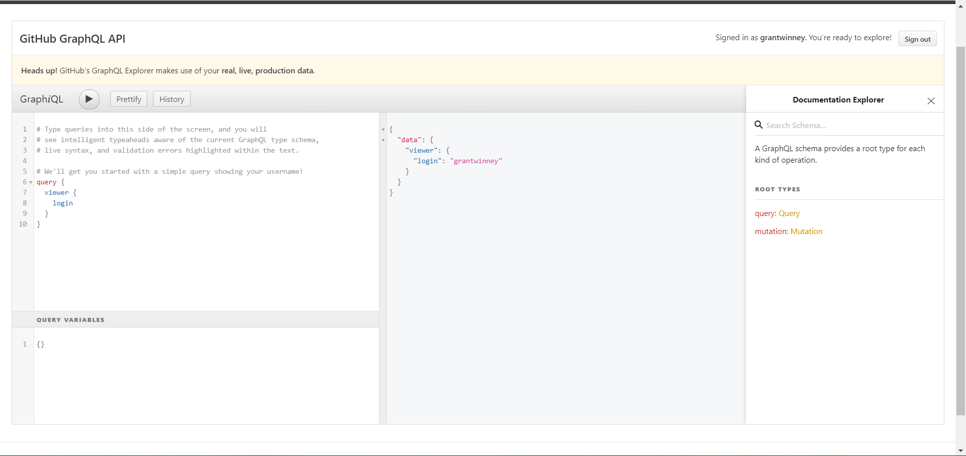 Using the GraphiQL IDE to access a GraphQL API