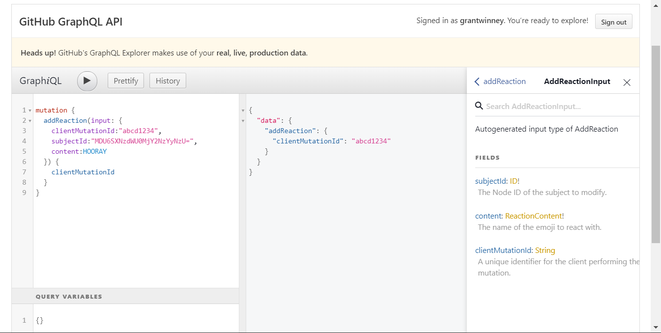 Using the GraphiQL IDE to access a GraphQL API