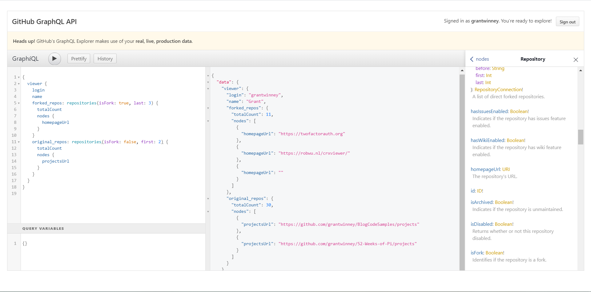 Using the GraphiQL IDE to access a GraphQL API