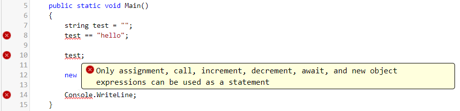 only assignment call increment decrement c#