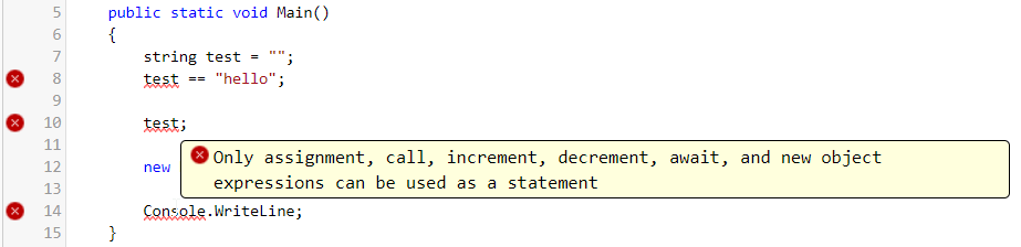 expression statement not assignment or call