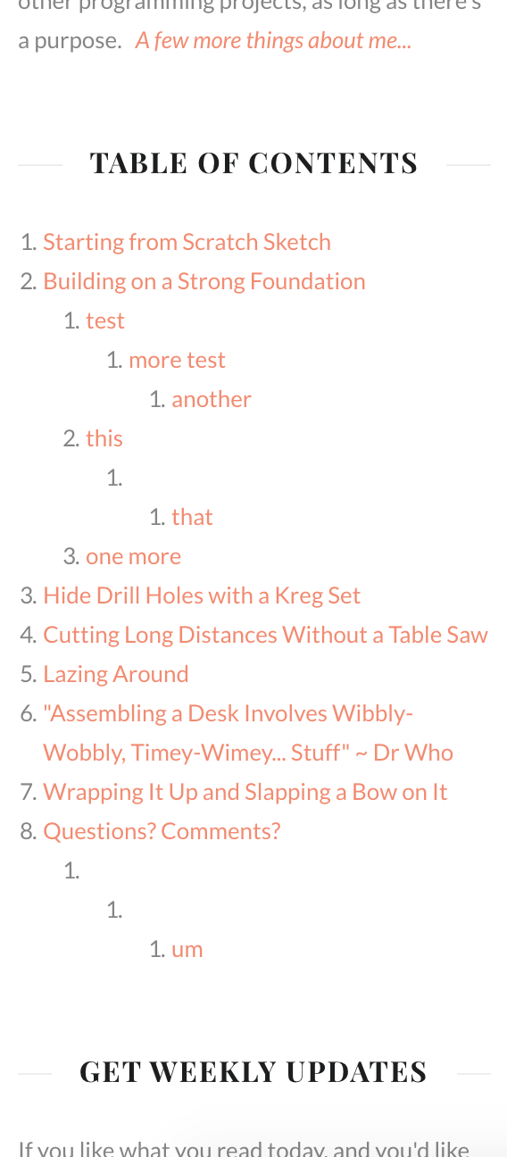 Creating a Table of Contents for your blog
