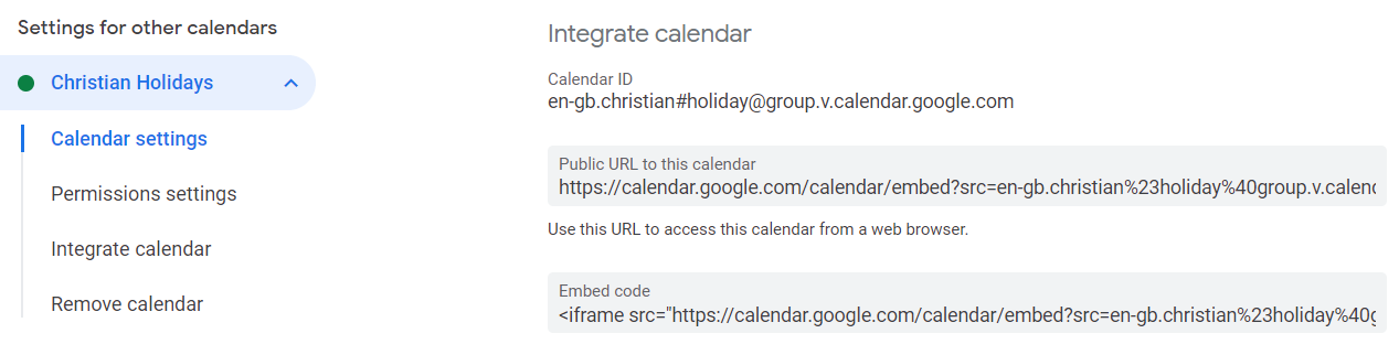 How to find the iCal address for a public Google calendar