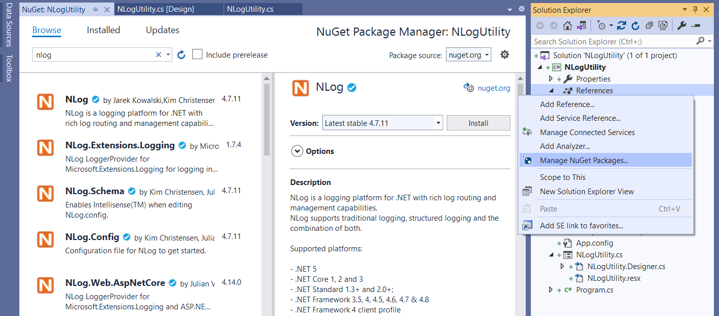 How to log errors in WinForms using NLog