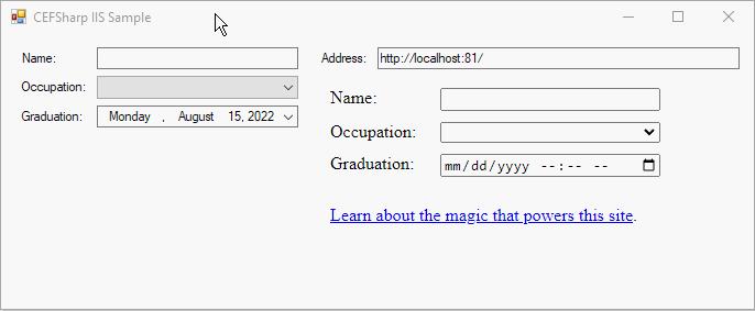 Displaying an IIS hosted site in CEFSharp