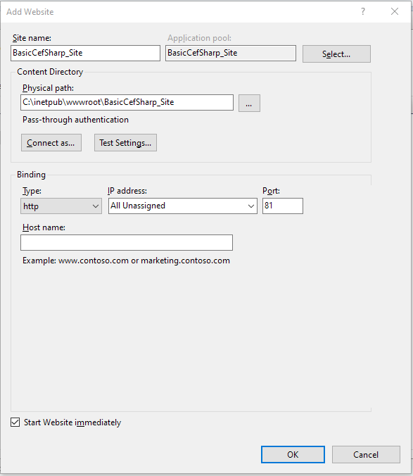 Displaying an IIS hosted site in CEFSharp